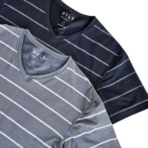 (2) BYLT Drop Cut S/S V Neck Lux T Shirts Black Grey Size Large